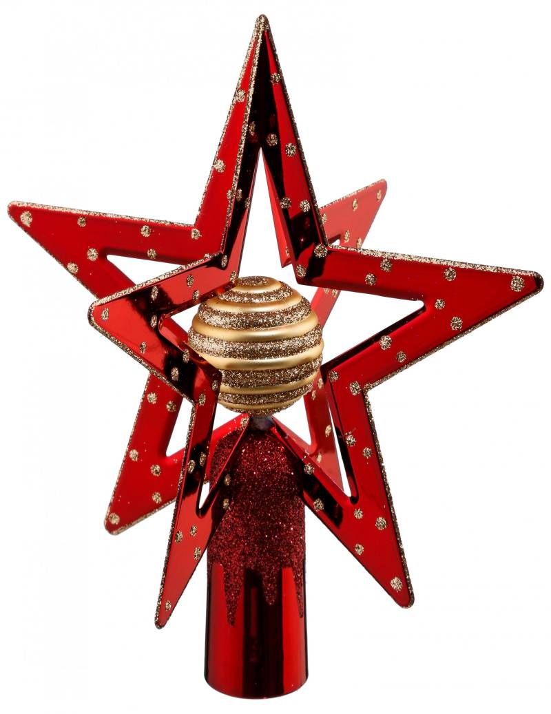 Doppel-Stern Christbaumspitze rot-goldfarben 19 cm von JJA