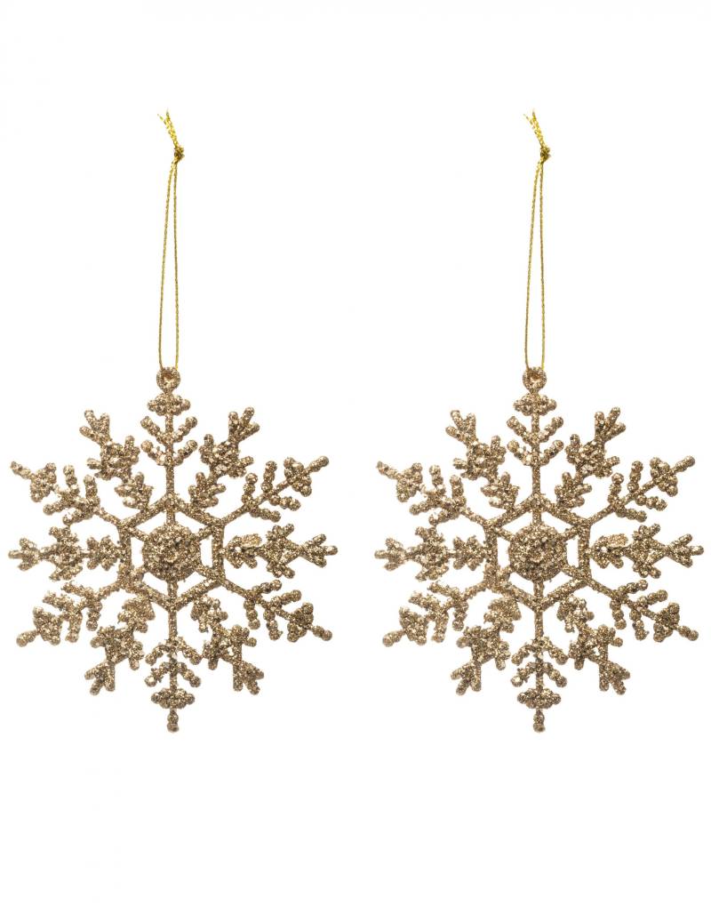 Schneeflocken-Hängedeko Christbaumschmuck 2 Stück goldfarben 9,5 cm von JJA