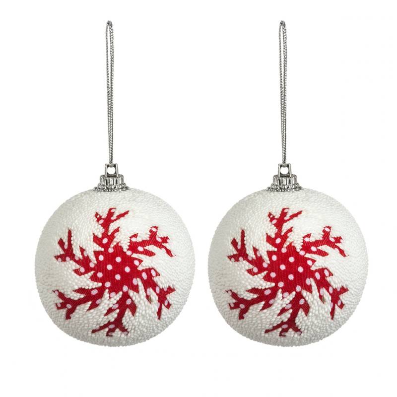 Traditionelle Christbaumkugeln zufälliges Motiv 2 Stück rot-weiß 6 cm von JJA