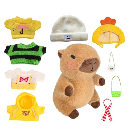 Capybara-Plüschkleidung Zum Anziehen, Capybara-Plüschtiere Zum Anziehen - Tiergefüllte Plüschtiere Capybara Spielzeug | Süßes Capybara-Stofftier Mit 10 Kleidungsstücken Und Accessoires Für Kinder von Jlobnyiun