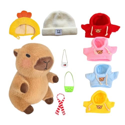 Capybara-Plüschkleidung Zum Anziehen, Capybara-Plüschtiere Zum Anziehen - Tiergefüllte Plüschtiere Capybara Spielzeug | Süßes Capybara-Stofftier Mit 10 Kleidungsstücken Und Accessoires Für Kinder von Jlobnyiun