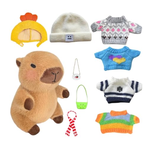 Capybara-Plüschkleidung Zum Anziehen, Capybara-Plüschtiere Zum Anziehen - Tiergefüllte Plüschtiere Capybara Spielzeug | Süßes Capybara-Stofftier Mit 10 Kleidungsstücken Und Accessoires Für Kinder von Jlobnyiun