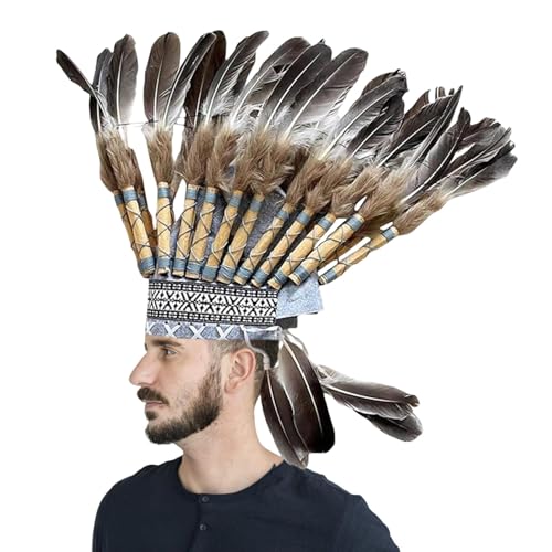 Feder-Kopfbedeckung - Cosplay-Feder-Kopfschmuck, Tribal-Hutkostüm, vibrierender Federhelm, leichtes Federzubehör, Federkleidung im indigenen Stil, elegante Feder-Kopfbedeckung von Jlobnyiun