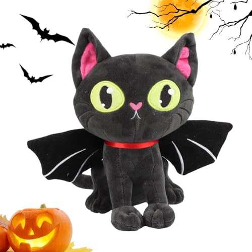 Halloween Katze Plüschspielzeug - Halloween Katze Plüsch, Fledermaus Plüsch Schwarz | Schwarz Fledermaus Plüschspielzeug | Halloween Katze | Weiches Plüschtier Fledermaus Kissen von Jlobnyiun