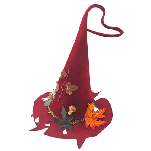 Hexenhut - Halloween-Hexenhut, Herbstlaubhut | roter spitzer Filz, großer roter Hexenhut, Cosplay-Kostüm-Zubehör, Hall-Party-Hexe von Jlobnyiun