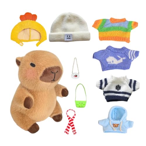 Jlobnyiun Capybara Dress Up Plüsch, Capybara Plüschtier Mit Kleidung | Dress Up Gefüllte Capybara-Plüschtiere | Anschmiegsame Capybara-Plüschpuppe Für Weihnachtsstrümpfe, Geburtstag von Jlobnyiun