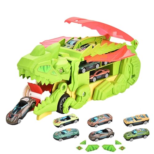 Jlobnyiun Dinosaurier-Autotransporter, Dinosaurier-Transporter-Spielzeug – Dinosaurier-Transporter-LKW-Set | Transportauto-Essspielzeug mit 6 kleinen Fahrzeugen dafür von Jlobnyiun