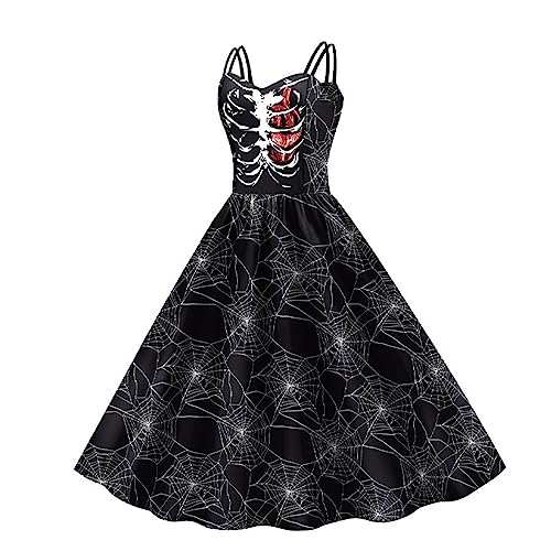 Jlobnyiun Halloween Abendkleid | Gothic Kleider Ärmellos für Halloween | Soft Halloween Damen Gothic Sling Kleider für Frauen von Jlobnyiun