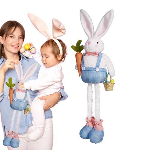 Jlobnyiun Kaninchenspielzeug, Osterhasenpuppen,Versenkbares Federbein Weiche Kaninchenfigur - Osterhäuser -Display Ornament, Hase Holding Korb Und Karotten Für Kinder, Kinder, Erwachsene von Jlobnyiun