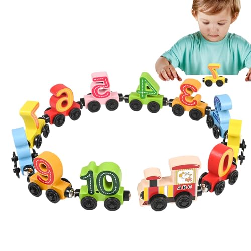 Jlobnyiun Magnetischer Zug – Holzeisenbahn-Set, Holzauto-Lernspielzeug mit Bausteinen, Zahlenzug-Set für die frühe Kindergartenerziehung von Jlobnyiun