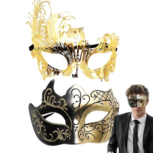 Jlobnyiun Maskenkostüm,Paar-Maskerade-Maskenset,2X Retro Gesichtsbedeckung - Glitzerndes Maskerade-Masken-Set, Cosplay-Zubehör für Halloween-Karneval von Jlobnyiun