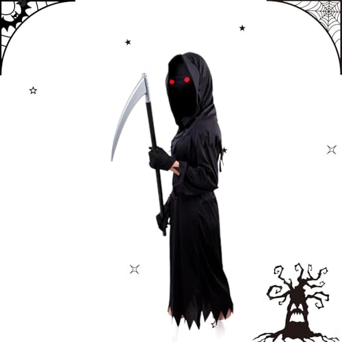 Jlobnyiun Reaper-Kostüm für Kinder, leuchtendes Reaper-Kostüm | Halloween-Kostüm mit leuchtend roten Augen | Reaper-Kostüm, weich, bequem, für Kinder, Halloween, Verkleidung, Party, Rollenspiel von Jlobnyiun