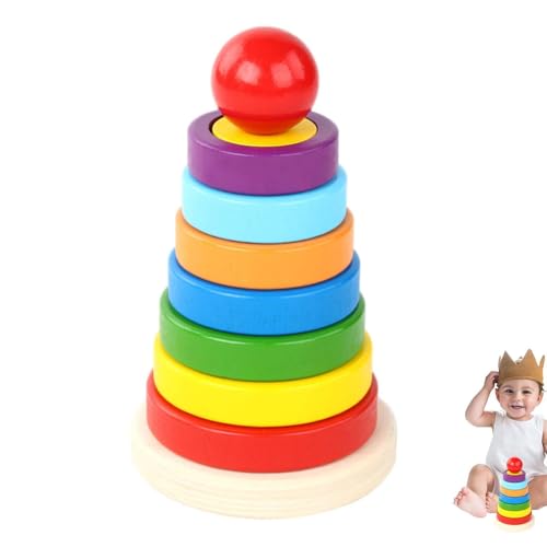 Jlobnyiun Regenbogen-Ring-Stapler,Spielzeug-Regenbogen-Holz-Ring-Stapler | Holz-Regenbogen-Stapler,-Lernspielzeug für und Mädchen im Alter von 1–3 Jahren von Jlobnyiun