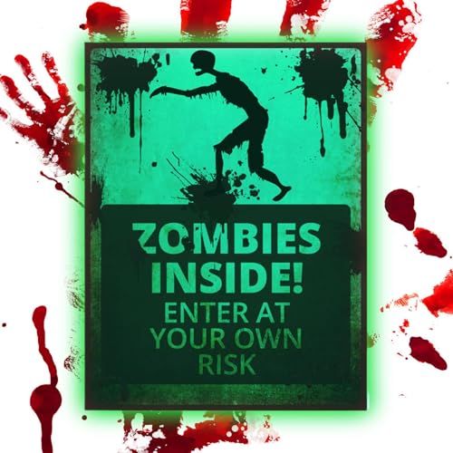 Jlobnyiun Zombie-Schild, Zombie-Zone-Beware-Schilder – dekorative Halloween-Aufkleber, die im Dunkeln leuchten, für Halloween-Party-Spukhaus-Requisiten, gruseliges Partyzubehör von Jlobnyiun