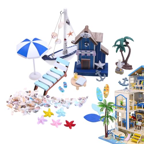 Miniature Beach House - Handgemachtes Puppenkit, 26 Stück Dekoration | Sea Theme Model Set für Halloween Thanksgiving, kreatives Gebäude basteln Spielzeug Geschenk Erwachsener Kinderzimmer Ornamen Miniature Beach House - Handgemachtes Puppenkit, 26 Stück Dekoration | Sea Theme Model Set für Halloween Thanksgiving, kreatives Gebäude basteln Spielzeug Geschenk Erwachsener Kinderzimmer Ornamen von Jlobnyiun
