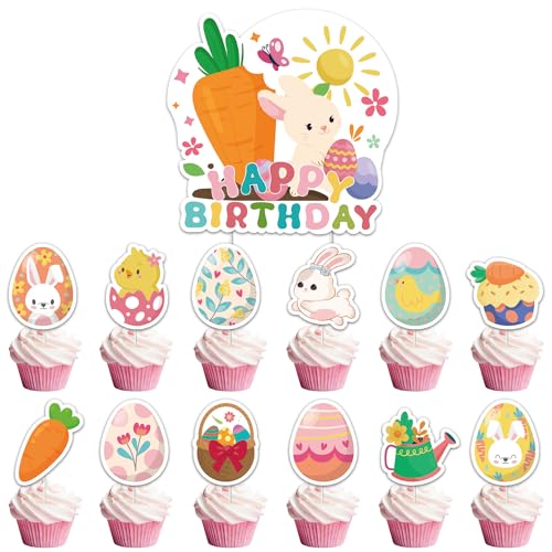 Ostern Kuchen Dekoration, 49 Stück Ostern Tortendeko, Ostern Hase Cupcake Toppers Cake Topper, Ostern Muffin Deko für Babypartys, Geburtstag, Osterparty von JoUbi