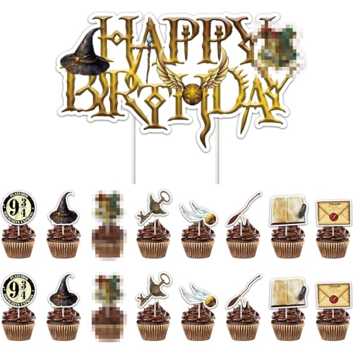 Glitter Magier Kuchen Deko, 49 Stück Magie Tortendeko, Wizard Kuchen Deko Zauberer Cake Topper Geburtstag Deko Cupcake Topper für Junge Mädchen Party Dekoration von JoUbi