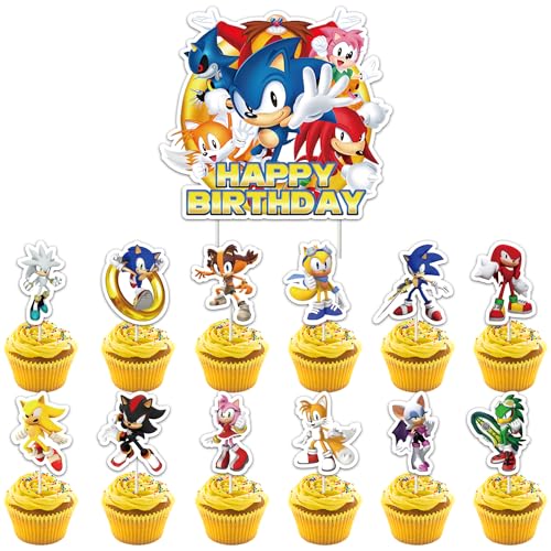 Tortendeko Hedgehog 49 Stück Kuchen Deko Blitz Cake Topper Geburtstag Deko Cupcake Topper für Jungen, Mädchen und Kinder von JoUbi