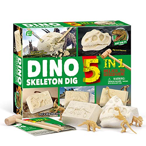 JoaSinc Ausgrabungsset für Kinder, 5-in-1 Dino Ausgrabungsset, Dinosaurier Dig Kit Dinosaurier Fossilien Skelett Set Dinosaur Modell, Dino Spielzeug Lernspielzeug für Kinder und Jugendliche von JoaSinc