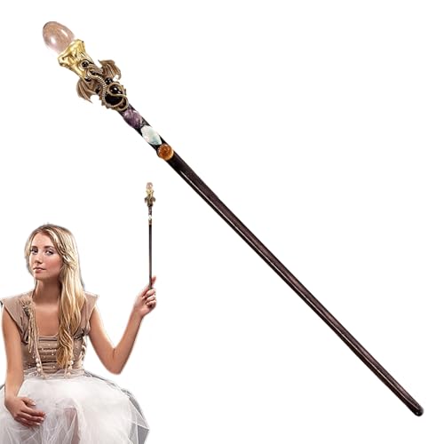 Amethyst Crystal Healing Wand - Role-playing Healing Crystal Wand 30cm | Wizard Wand Fine Handcrafted Amethyst Crystal Fairy Wand | Natural Wood And Crystal for Role-Playing Games, Catching Decoration von Joberio