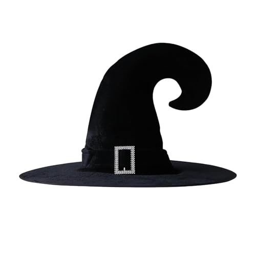 Joberio Halloween Witch Hat - Halloween Wizard Costume Hat | Foldable Black Witches Hat | Halloween Hat with Silver Buckle Cosplay Costume Accessory for Christmas Masquerade Wedding Birthday von Joberio