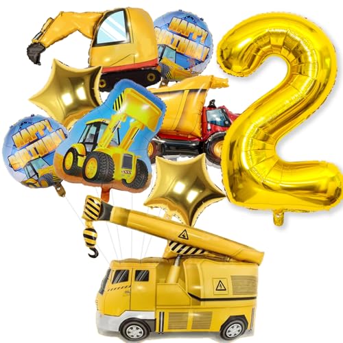 Bagger Deko Kindergeburtstag 2, Ballons Baustellen Bagger Geburtstag Deko 2 Jahre XXL Luftballon 2. Geburtstag Bagger Luftballons, Happy Birthday Folienballons für Baustelle Deko 2. Geburtstag Junge von Jobkoo