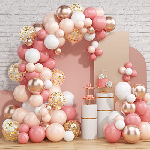 Ballon Girlande Rosa, Rosa Luftballons Mädchen mit Doppelt Gefüllter Beige Luftballons Metallic Champagner Gold, Luftballon Girlande Pink Weiß für Babyparty Geburtstag Hochzeitdeko von Jobkoo