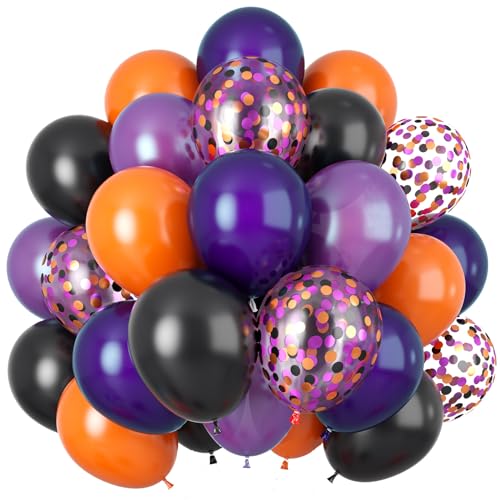 Halloween Luftballons, 60 Stück 12 Zoll Orange Schwarz Lila Halloween Deko Ballons Halloween Party Ballons Orange Schwarz Halloween Deko Set für Kinder Halloween Geburtstag Party Deko Drinnen Draußen von Jobkoo