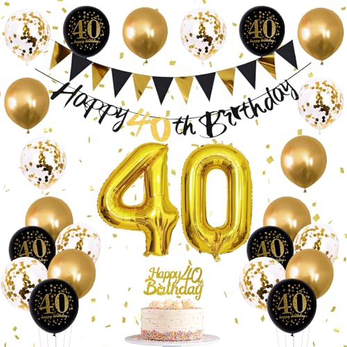 Jobkoo Deko 40 Geburtstag Mann Frauen, Geburtstagsdeko 40. Schwarz Gold Party Ballons 40 Geburtstag Deko Schwarze Happy Birthday Banner Tortendeko 40 Geschenk für Deko 40. Geburtstag Party Deko 40 von Jobkoo