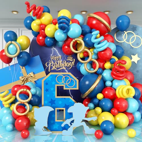 Jobkoo Luftballon Girlande Rot Gelb Blau 127 Stück Zirkus Hellblau Dunkelblau Rote Gelbe Regenbogen Ballons Bunte Lange Latexballons für Karneval Zirkus Babyparty Geburtstag Kindergarten Party Deko von Jobkoo