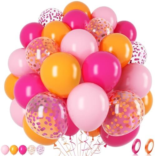 Jobkoo Luftballons Rosa Orange, 12 Zoll 60 Stück Pink Orange Party Ballons Matt Hot Fuchsia Rosa Orange Pinke Konfetti Helium Ballon für Sommer Tropische Geburtstag Prinzessin Hochzeit Babyparty Deko von Jobkoo