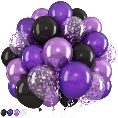 Lila Schwarz Luftballons, 12 Zoll Lila Party Ballons Metallic Lila Schwarze Helium Luftballon, Schwarz Lila Konfetti Dunkellila Latexballons für Geburtstags Hochzeit Babyparty Halloween Dekoration von Jobkoo