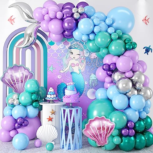 Luftballon Girlande Meerjungfrau, Pastell Lila Blau Turquoise Luftballons Meerjungfrau Geburtstagsdeko Ballongirlande Meerjungfrau Flosse Partyballon für Meerjungfrau Deko Kindergeburtstag Mädchen von Jobkoo