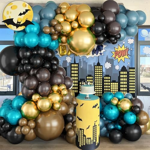 Luftballon Girlande Schwarz Gold, 110 Stück Ballon Girlande Blau Braun Khaki Schwarz mit Doppelschichten Metallic Blau Metallic Gold, Luftballons Retro Blau für Geburtstag Abschlussfeier Party Deko von Jobkoo