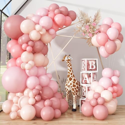 Luftballons Girlande Rosa Beige, Doppelschichten Creme Retro Aprikose Hellrosa Ballon Girlande Vintage Rosa Apricot Altrosa Weiß Party Ballons für Boho Party Baby Shower Hochzeit Geburtstag Deko von Jobkoo