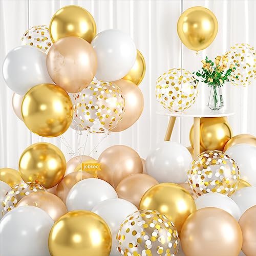 Luftballons Gold Weiß, 60 Stück Champagner Gold Weisse Goldene Ballons mit Metallic Champagner Gold Metallic Gold Luftballons, Weisse Goldene Konfetti Luftballons für Baby Shower Taufe Party Deko von Jobkoo