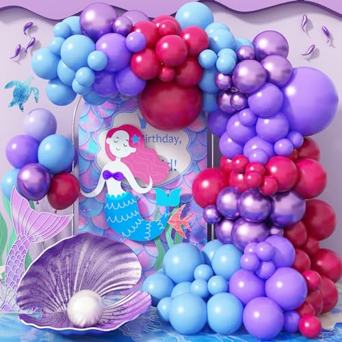 Luftballons Lila, Luftballon Girlande Lila Rosa Blau mit Metallic Luftballons Lila, Ballon Girlande Dunkellila Hellblau für Mädchen Prinzessin Meerjungfrau Thema Deko Frauen Geburtstag Brautparty von Jobkoo