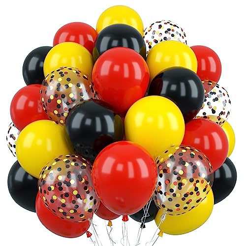 Luftballons Rot Gelb Schwarz, 55 Stück 12 Zoll Matt Rot Schwarz Gelb Latexballons, Maus Farbe Helium Ballons Set mit Gelb Rot Schwarz Konfetti Luftballon für Kinder Geburtstag Babyparty Karneval Deko von Jobkoo