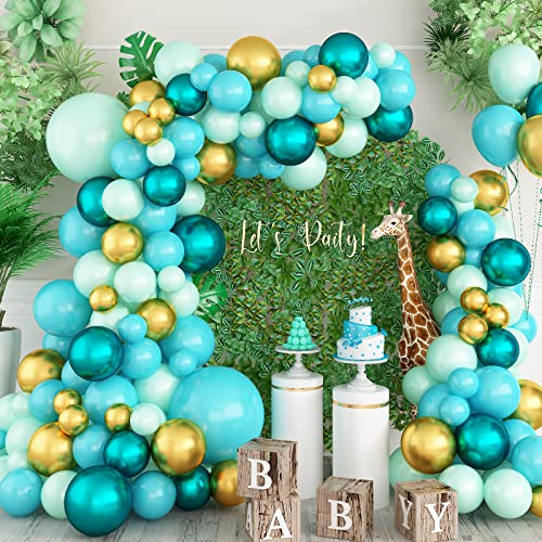 Luftballons Türkis, Doppelschichten Blau Grün Luftballon Girlande Türkis mit Metallic Luftballons Gold, Luftballons Blaugrün Gold Turquoise für Kinder Safari Geburtstag Hochzeit Babyparty Deko von Jobkoo