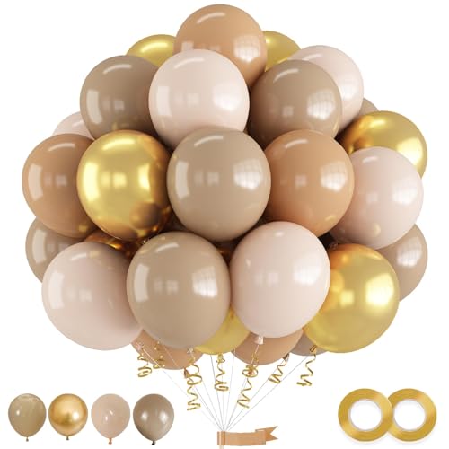 Luftballons Beige Gold, 50 Stück Doppelt Gefüllter Beige Luftballons mit Metallic Gold Luftballons, Aprikose Nude Doppelballons Goldene Ballons für Frauen Geburtstag Babyparty Hochzeit Feier Deko von Jobkoo