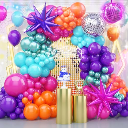 Discokugel Luftballon Girlande, Luftballons Lila Pink Orange Türkis mit Groß 22 Zoll 4D Disco Folienballon, Retro Metallic Ballon Grün 80er 90er Party Deko Neon Disko Tanz Fever Mitzvakh Dekoration von Jobkoo