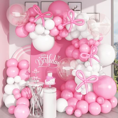 Luftballons Girlande Rosa Weiß, 120 Stück Pastell Pink Weiß Ballons mit 18 Zoll Bobo Klar Luftballons*3, Macaron Rosa Modellierballons als Schleifen für Mädchen Geburtstag Hochzeit Dekorations von Jobkoo