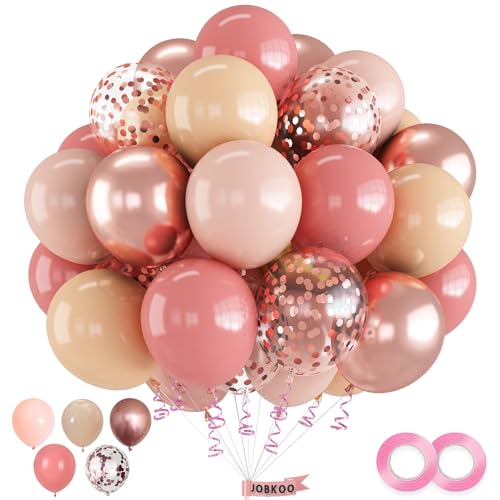 Luftballons Rosa Rosegold, 60 Stück Luftballons Orange Pastell Rosa Pink Beige mit Rosegold Konfetti Luftballons Metallic Rosegold Luftballons, Aprikose Ballons für Frauen Geburtstag Hochzeit Deko von Jobkoo