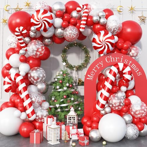 Jobkoo Weihnachts Ballon Girlande 129 Stück Rot Weiß Silber Luftballons Weihnachten Schneeflocken Konfetti Ballons Zuckerstangen Folienballon für Winter Wonderland Christmas Geburtstag Babyparty Deko von Jobkoo