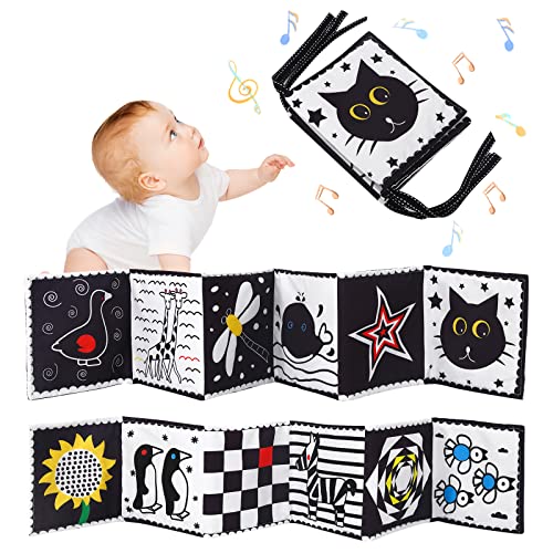 Jodsen Black and White Stoff-Buch,Doppelseitig Kontrastreiches Babybuch,Babybuch Schwarz Weiß,Infant Soft Fabric Book,Baby Neugeborenes Wahrnehmungs-Lernspielzeug für die Früherziehung (Colour) von Jodsen