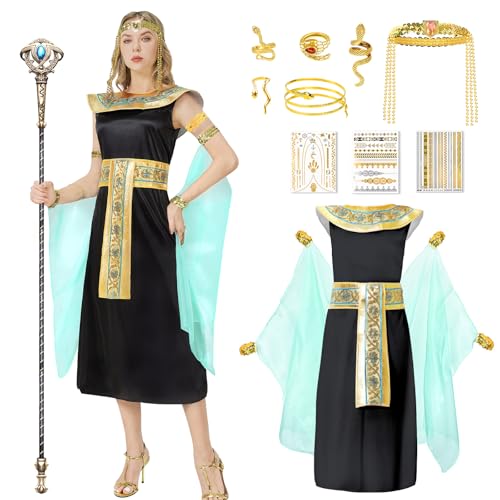 Joellfuner 6PCS Cleopatra Kostüm Damen, Kleopatra Kostüm Damen mit Diadem Schlangenarmband und Ring, Karneval Kostüm Damen für Karneval Cosplay Kostümfeste (Schwarz, L) von Joellfuner