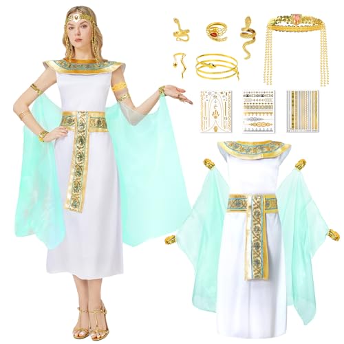 Joellfuner 6PCS Cleopatra Kostüm Damen, Kleopatra Kostüm Damen mit Diadem Schlangenarmband und Ring, Karneval Kostüm Damen für Karneval Cosplay Kostümfeste (Weiß, L) von Joellfuner