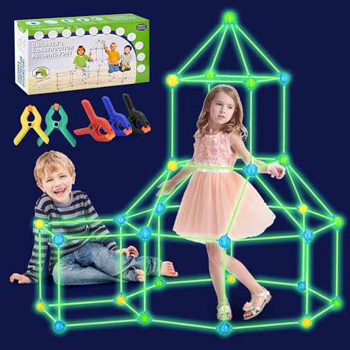 Joellfuner DIY Höhle Bauen Kinder, 100 PCS Im Dunkeln Leuchtendes Konstruktionsspielzeug, Indoor Spielhaus Höhle Kinder Spielzeug, Crazy Forts für Jungen Mädchen von Joellfuner