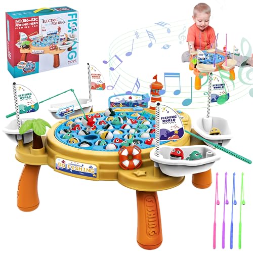 Joellfuner Angelspiel, Fische Angeln Spiele Spielzeug, Kinder Angelspiel Elektrospielzeug Mit 4 Kinderangel und 45 Fische, Musikalisches Lernspielzeug für Mädchen Junge 3 4 5 6 7 8 Jahre von Joellfuner