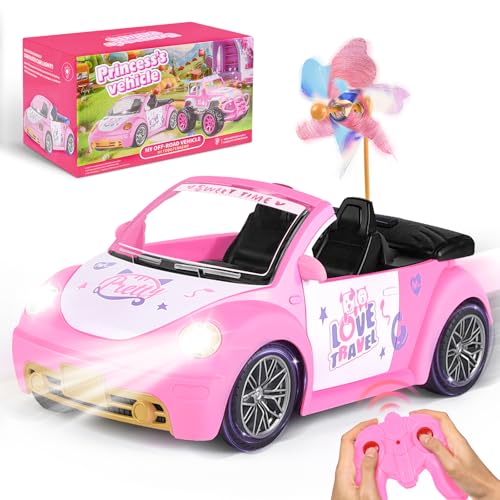 Joellfuner Rosa Ferngesteuertes Jeep, Spielzeug Auto Off-Road mit LED, 1:18 RC SUV für Kinder mit Sticker Windmühle, Ideale Spielzeug Geschenke für Mädchen und Jungen 6-14 Jahren (Cabrio) von Joellfuner